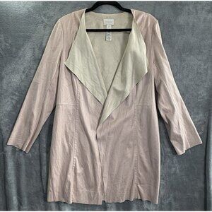 CHICOS Women Cascading Faux Suede Mid Thigh Jacket Sz 0/S Tan Casual ch-29